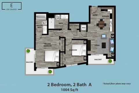 Floor plan for 2 beds, 2 baths, 1004 sqft